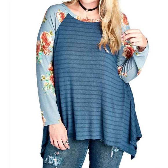 NEW UMGEE floral & striped knit trapeze tunic - plus in blue - Picture 1 of 4